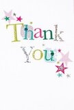 There's a gentle, uplifting joy woven into the very paper of this thank you card. Each letter of 'Thank You' parades in cheerful color-gleaming silver, sunny yellow, lively green, and playful blue-with an array of delicate patterns that evoke the loving touch of a handcrafted bouquet from your local Bexleyheath florist. Sprinkled nearby, stars in joyful pinks, cool teals, and shimmering silver or gold seem to orbit the central message, lending a spirit of celebration reminiscent of festivals by the Broadway. The velvety white background radiates quiet calm, letting each letter and star stand out as if illuminated by the soft afternoon light spilling across Townley Road. The composition never feels cluttered, always airy and light, mirroring the sincerity behind a simple act of gratitude. You can almost feel the happiness shimmering off the card, imagining it delivered beside a hand-gathered bunch of fresh seasonal flowers-a gentle, heartfelt thank you echoing through the community, each detail imbued with warmth and tradition.