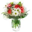 This beautifully arranged bouquet radiates freshness and hope, reflecting the gentle spirit of Bexleyheath life. Fluffy coral carnations form the energetic heart, their petals lively and textured, bringing a sense of movement to the composition. Surrounding them, white chrysanthemums and classic daisies open wide, their yellow-green centers shining like little lanterns, contributing an aura of pure joy and innocence. Ethereal threads of baby's breath weave a delicate veil between the larger blooms, softening the silhouette and enhancing the overall lightness. Peeking from the left are several unopened magenta alstroemeria buds, adding both depth and a hint of mystery to the familiar palette. Enveloping the arrangement, deep green glossy leaves and finer textured stems create a reassuring, earthy base-like the flourishing green spaces near Danson Lake. The bouquet rests in a crystal-clear glass vase, allowing the healthy stems to stretch visibly into the cool, clear water below, an emblem of freshness and expert care by Flowers Bexleyheath. Intended as a bright, uplifting gesture for celebrations, thank-yous, or milestone occasions-perhaps for a new home around the Broadway or a birthday near Barnehurst-the composition promises joy, comfort, and the welcoming touch of a skilled local florist.